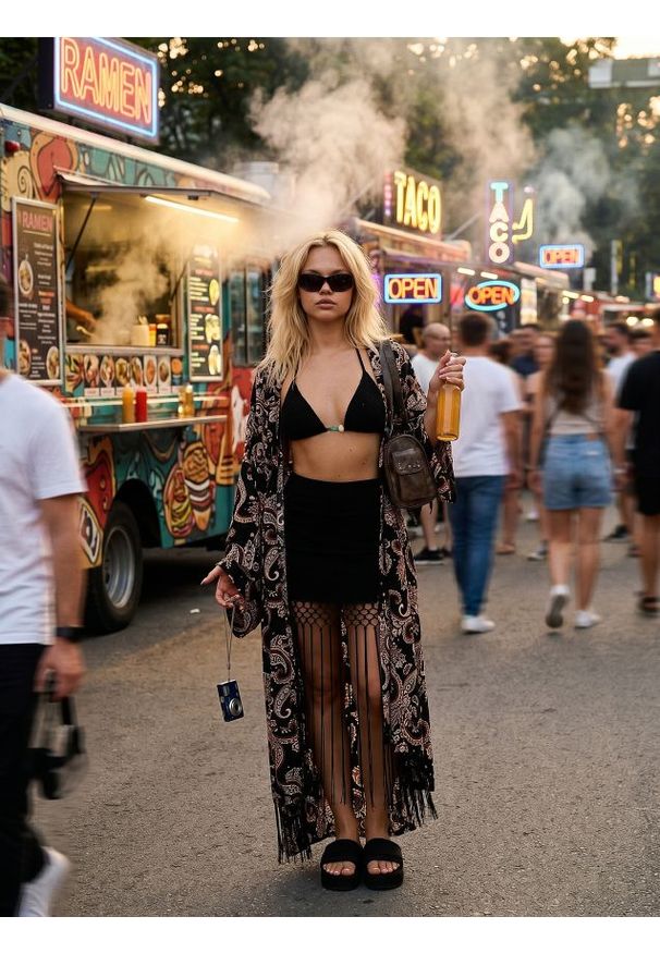 Sinsay - Spódnica mini z frędzlami - czarny. Kolor: czarny