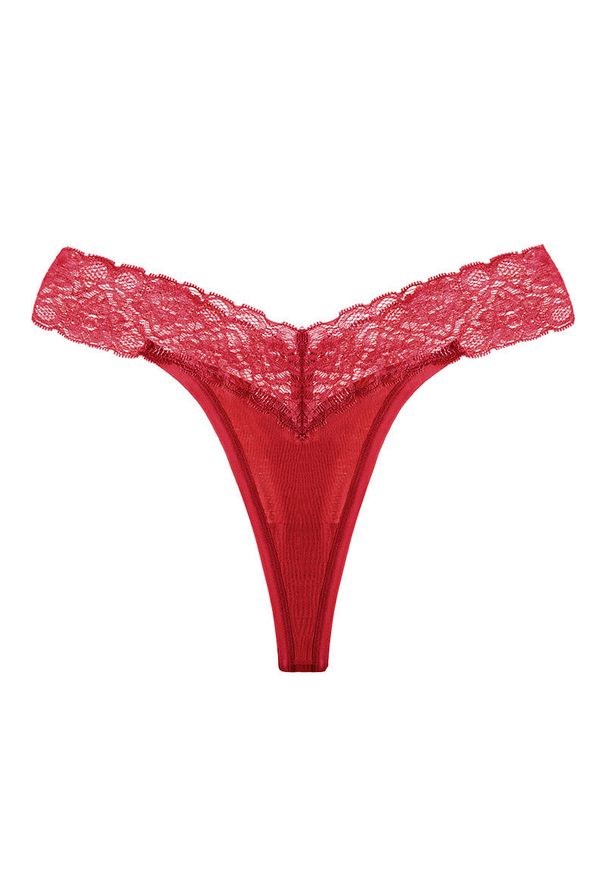 Intica - Stringi z koronkowym paskiem eleganckie i wygodne Seconda. Kolor: czerwony. Materiał: koronka