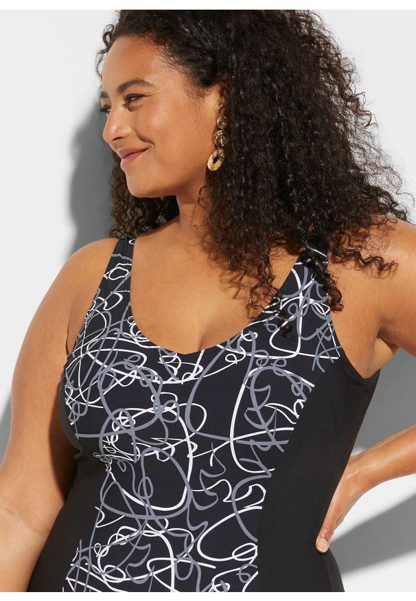 bonprix - Kostium kąpielowy shape, lekki stopień modelowana sylwetki, z dekoltem w serek. Kolor: czarny. Materiał: materiał