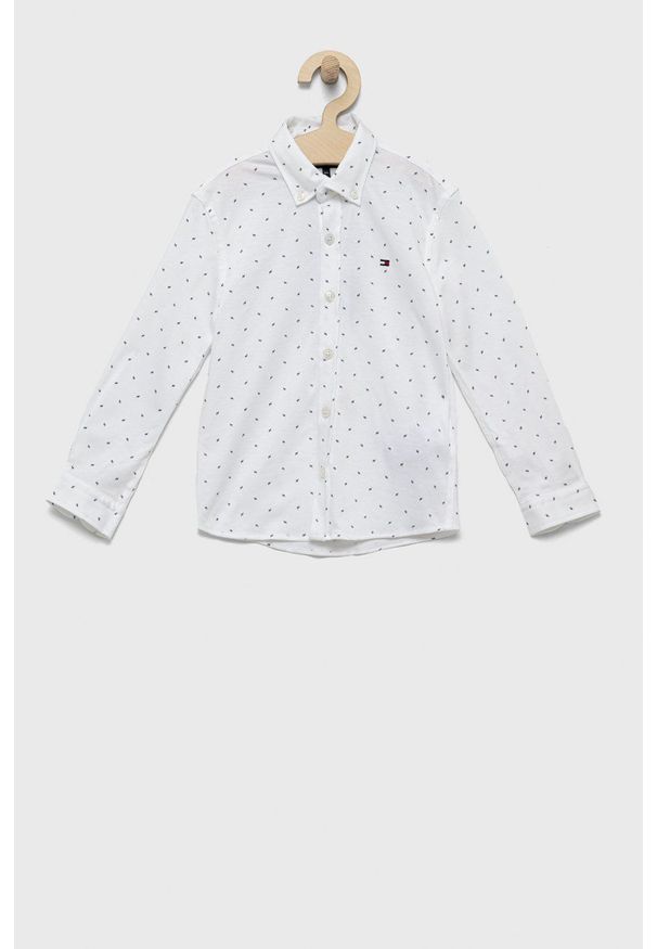 TOMMY HILFIGER - Tommy Hilfiger koszula bawełniana dziecięca kolor biały. Okazja: na co dzień. Typ kołnierza: button down. Kolor: biały. Materiał: bawełna. Długość rękawa: długi rękaw. Długość: długie. Styl: casual