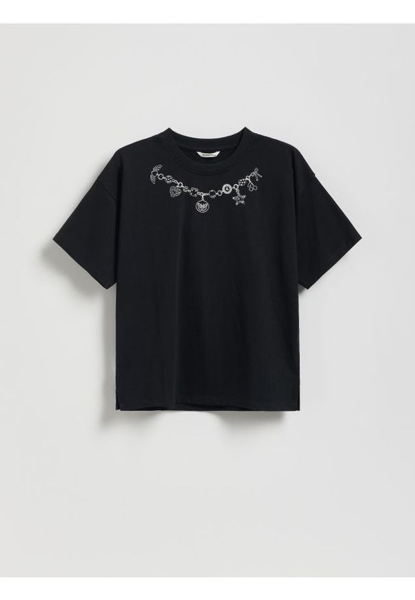 Reserved - T-shirt z nadrukiem - czarny. Kolor: czarny. Materiał: bawełna. Wzór: nadruk