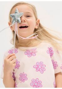 bonprix - T-shrit z elastycznej mieszanki bawełny. Kolor: różowy. Materiał: bawełna. Wzór: kwiaty. Sezon: lato
