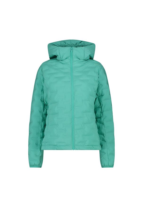 Damska kurtka z kapturem CMP. Typ kołnierza: kaptur. Kolor: niebieski, wielokolorowy, zielony. Materiał: puch. Sport: narciarstwo