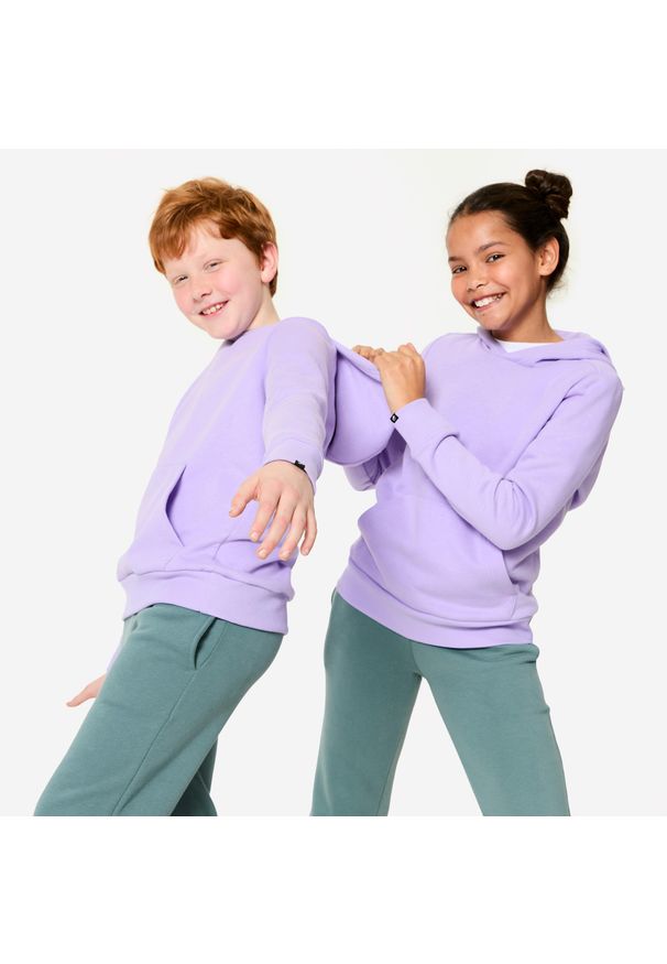 DOMYOS - Bluza dziecięca z kapturem Domyos. Typ kołnierza: kaptur. Kolekcja: plus size. Kolor: fioletowy. Materiał: bawełna, materiał. Sport: joga i pilates