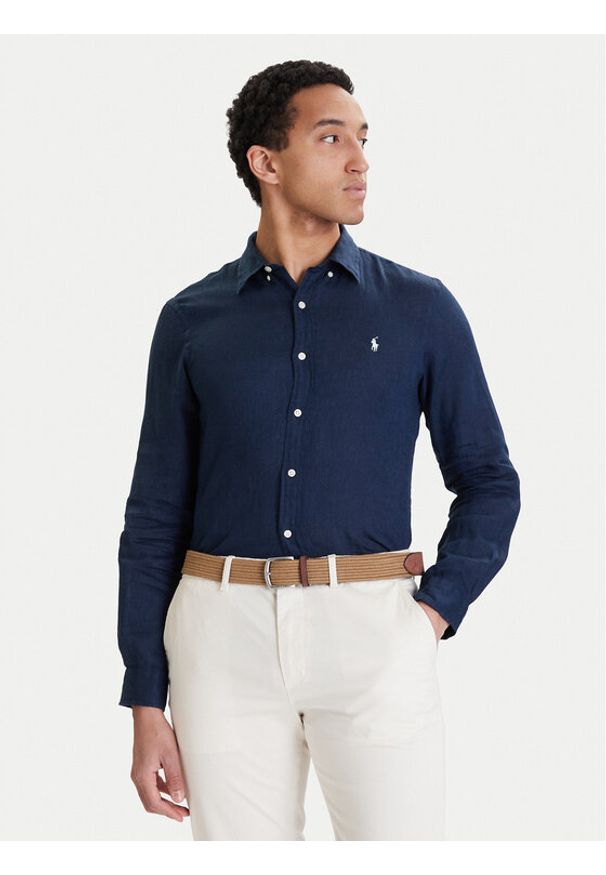 Polo Ralph Lauren Koszula 710968915506 Granatowy Slim Fit. Typ kołnierza: polo. Kolor: niebieski. Materiał: len