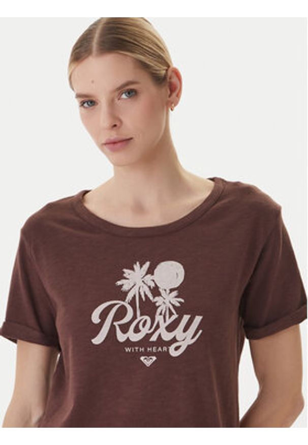 Roxy T-Shirt Oceanwave ERJZT06096 Beżowy Loose Fit. Kolor: beżowy. Materiał: syntetyk, bawełna