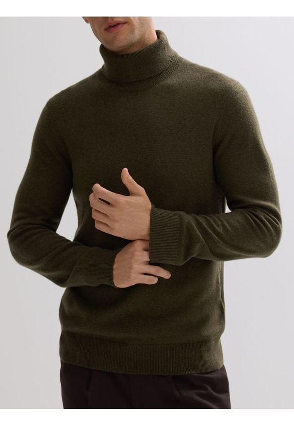 Reserved - Golf z kaszmirem - zielony. Typ kołnierza: golf. Kolor: zielony. Materiał: kaszmir