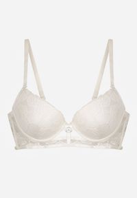 Born2be - Jasnobeżowy Klasyczny Biustonosz Zdobiony Koronką i Aplikacją Metheis. Kolor: beżowy. Materiał: koronka. Wzór: koronka, aplikacja #7