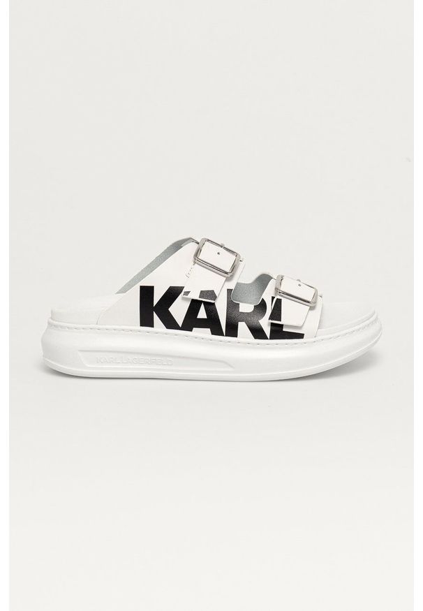 Karl Lagerfeld Klapki skórzane KL62505.011 damskie kolor biały na platformie. Kolor: biały. Materiał: skóra. Obcas: na platformie