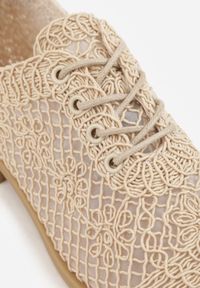 Born2be - Ciemnobeżowe Ażurowe Półbuty z Metaliczną Wstawką Homonis. Okazja: na co dzień. Kolor: beżowy. Wzór: ażurowy. Styl: casual, elegancki #6