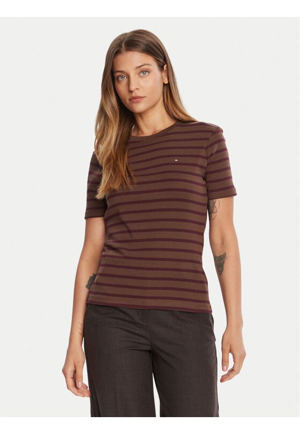 TOMMY HILFIGER - Tommy Hilfiger T-Shirt New Cody WW0WW40587 Brązowy Slim Fit. Kolor: brązowy. Materiał: bawełna