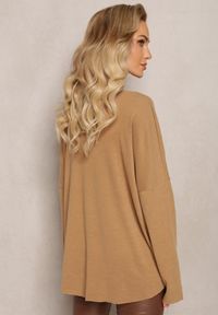 Renee - Ciemnobeżowy Sweter o Luźnym Kroju Adaoma. Kolor: beżowy. Materiał: dzianina, tkanina. Wzór: gładki #4