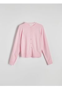 Reserved - Kardigan z wełny - różowy. Kolor: różowy. Materiał: wełna. Styl: klasyczny #1