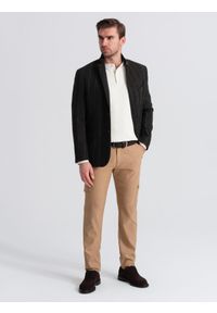Ombre Clothing - Spodnie męskie materiałowe REGULAR z kieszeniami cargo - jasnobrązowe V4 - Rozmiar: S. Kolor: brązowy. Materiał: materiał