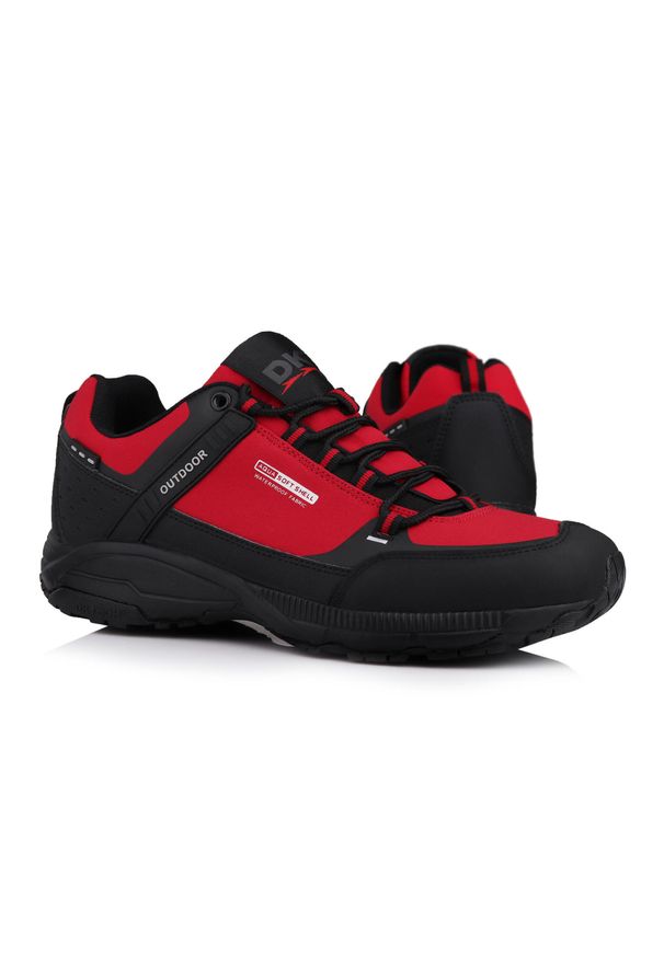 Buty męskie trekkingowo górskie DK PREDATOR LOW RED. Kolor: czerwony, wielokolorowy, czarny. Materiał: softshell