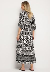 Born2be - Czarna Sukienka Bawełniana w Ornamentalny Wzór z Gumką w Talii Orrielle. Okazja: na co dzień. Typ kołnierza: dekolt w serek. Kolor: czarny. Materiał: bawełna. Typ sukienki: sportowe. Styl: casual, sportowy #6