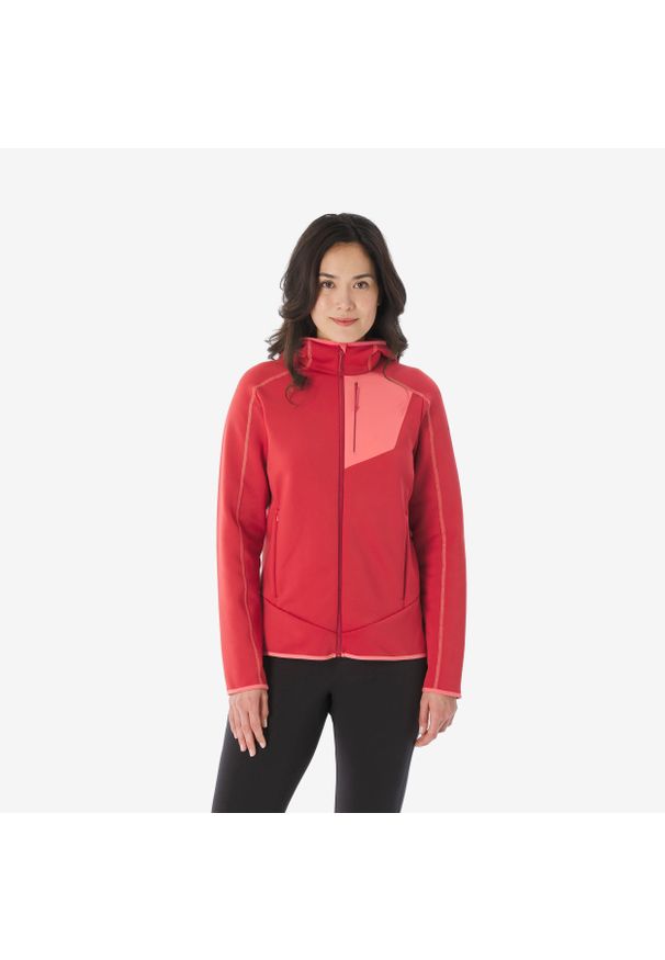 quechua - Polar turystyczny damski Quechua MH500 zamek. Kolor: czerwony, różowy, wielokolorowy. Materiał: polar. Sport: turystyka piesza