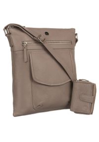 Listonoszka crossbody Peterson PTN D72-DS c.beżowa. Kolor: beżowy. Materiał: skórzane