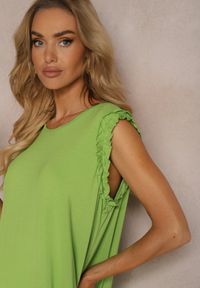 Renee - Jasnozielony Casualowy Top z Wiskozy Ozdobiony Falbanką przy Ramionach Dimrie. Okazja: na co dzień. Kolor: zielony. Materiał: wiskoza. Wzór: aplikacja. Sezon: lato. Styl: casual #5