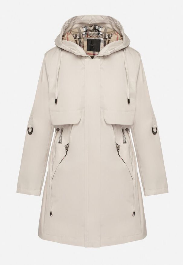 Born2be - Beżowa Kurtka Parka z Kapturem ze Wzorem w Kratę i Podpinanymi Rękawami Gavaria. Okazja: na spotkanie biznesowe, na co dzień. Typ kołnierza: kaptur. Kolor: beżowy. Materiał: jeans. Styl: elegancki, casual, klasyczny, biznesowy