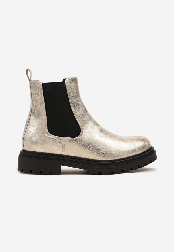 Born2be - Złote Klasyczne Botki Typu Sztyblety Ilonna. Okazja: na spotkanie biznesowe, na co dzień. Kolor: złoty. Materiał: jeans. Styl: klasyczny