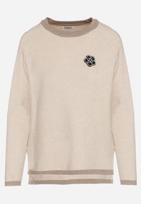 Born2be - Beżowy Sweter Ozdobiony Paskami i Aplikacją Tusanne. Okazja: na co dzień. Kolor: beżowy. Materiał: jeans. Wzór: aplikacja. Styl: casual, elegancki #4