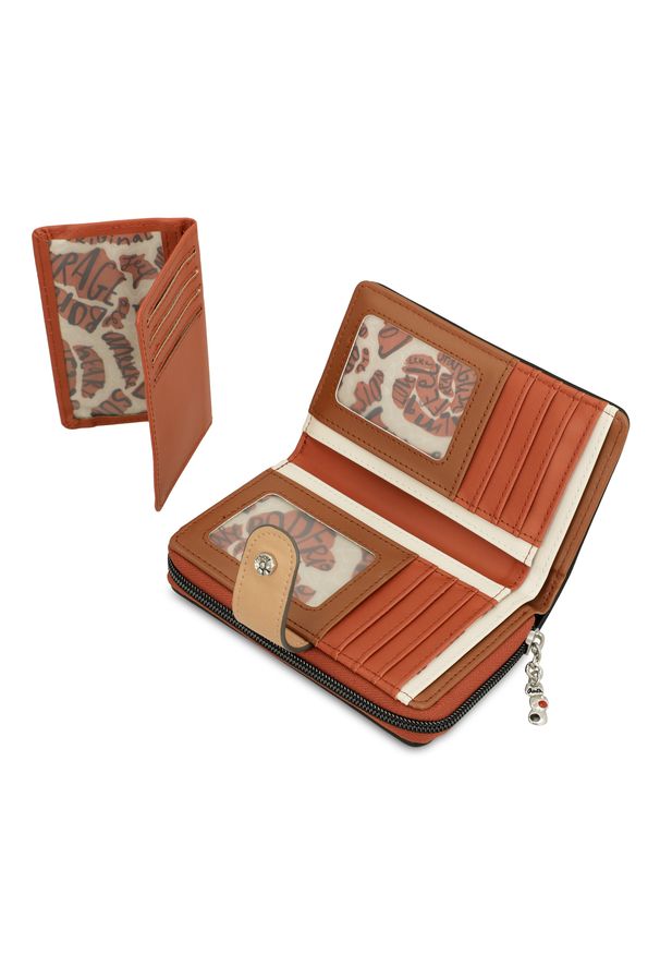 Pomarańczowy Elegancki Damski Portfel Anekke Seria Alma. Kolor: pomarańczowy. Materiał: materiał. Wzór: aplikacja