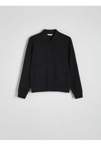 Reserved - Bluza bomberka - czarny. Kolor: czarny. Materiał: dzianina, bawełna. Wzór: gładki