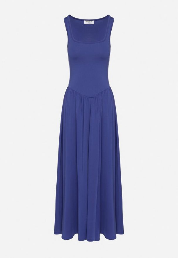 Born2be - Niebieska Sukienka z Wiskozą o Rozkloszowanym Kroju z Kwadratowym Dekoltem Tilvia. Okazja: na co dzień. Typ kołnierza: dekolt kwadratowy. Kolor: niebieski. Materiał: wiskoza. Długość rękawa: na ramiączkach. Sezon: lato. Styl: casual