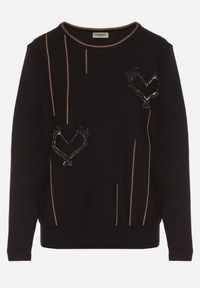Born2be - Czarny Sweter Ozdobiony Sercami z Cyrkonii Unaressa. Okazja: na co dzień. Kolor: czarny. Materiał: jeans. Wzór: aplikacja. Styl: elegancki, casual #6