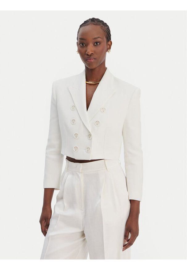 Elisabetta Franchi Marynarka G-I223-61E2-V690 Écru Regular Fit. Materiał: wiskoza