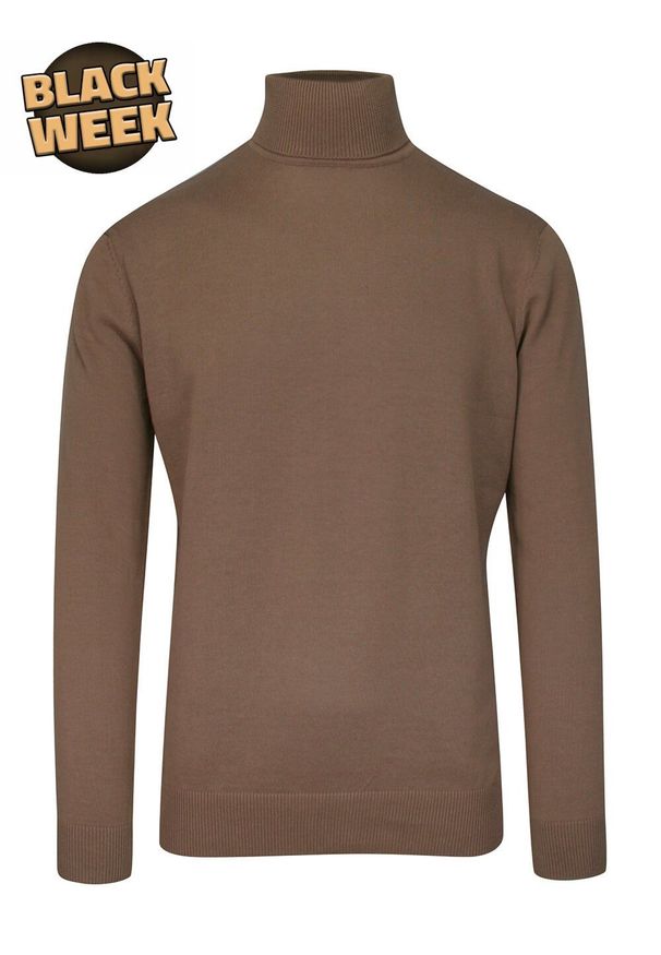 Golf Beżowy, Elegancki Męski Camelowy, 100% BAWEŁNA -Brave Soul. Typ kołnierza: golf. Kolor: brązowy, beżowy, wielokolorowy. Materiał: bawełna. Sezon: zima, jesień. Styl: elegancki