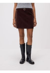 Reserved - Spódnica z ozdobnym paskiem - ciemnobrązowy. Kolor: brązowy. Materiał: bawełna, tkanina #1