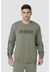 Guess - GUESS Zielona męska bluza z lampasami Arlo Cn. Kolor: zielony