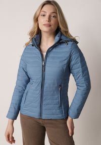 Born2be - Niebieska Pikowana Kurtka Przejściowa z Kapturem z Lamówką i Ściągaczami Zidara. Okazja: na spacer. Typ kołnierza: kaptur. Kolor: niebieski. Materiał: jeans, dresówka, poliester #4