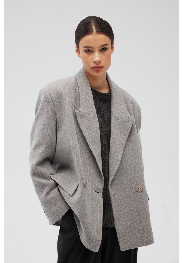 Marsala - Wełniana marynarka w PASKI w kolorze GREY- BEXLEY-S/M. Materiał: wełna. Wzór: paski. Styl: klasyczny, elegancki