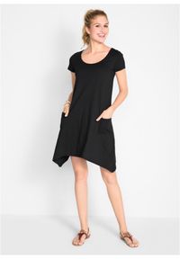 bonprix - Krótka sukienka bawełniana z przędzy mieszankowej, krótki rękaw. Kolor: czarny. Materiał: bawełna. Długość rękawa: krótki rękaw. Długość: mini #1