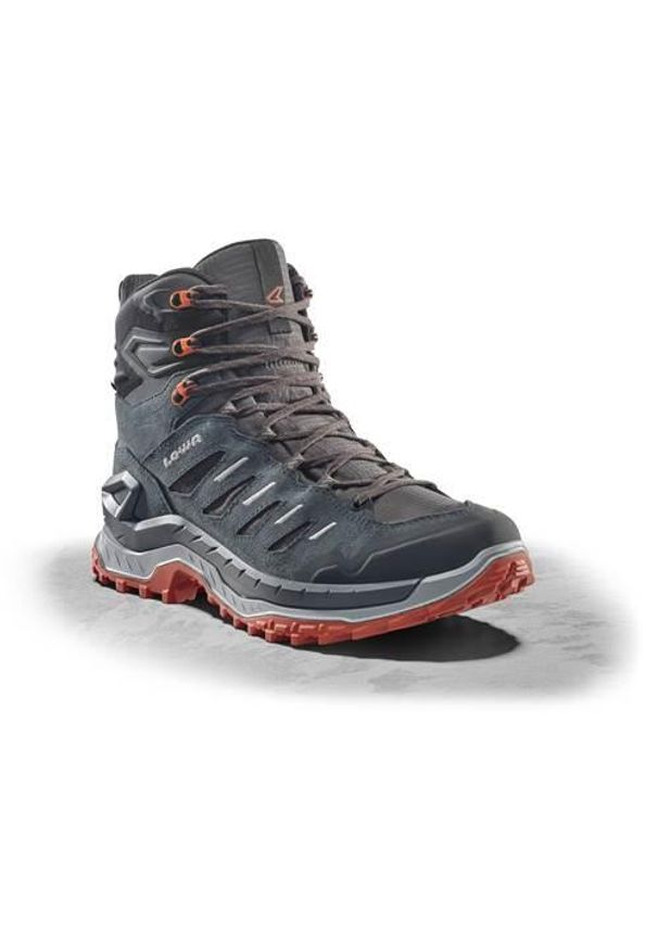 Buty trekkingowe męskie Lowa Innovo Mid Gtx. Wysokość cholewki: za kostkę. Kolor: szary. Materiał: zamsz, tkanina. Szerokość cholewki: normalna