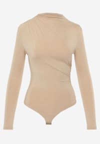 Born2be - Ciemnobeżowe Body z Marszczeniem Rafanbi. Kolor: beżowy. Długość rękawa: długi rękaw. Długość: długie. Styl: elegancki #3