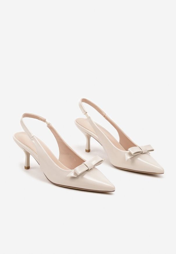 Renee - Beżowe Sandały Sling-Back na Szpilce Kaczuszce z Ozdobną Kokardką Avienne. Okazja: na co dzień. Kolor: beżowy. Sezon: wiosna, lato. Obcas: na szpilce. Styl: elegancki, casual. Wysokość obcasa: średni