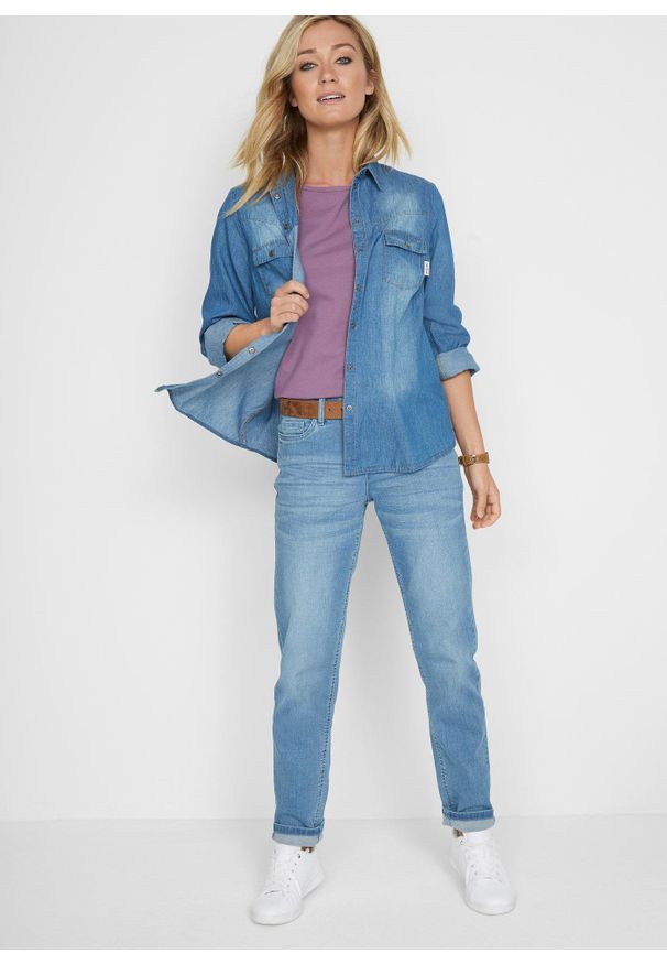 bonprix - Shirt bawełniany, krótki rękaw. Kolor: fioletowy. Materiał: bawełna. Długość rękawa: krótki rękaw. Długość: krótkie