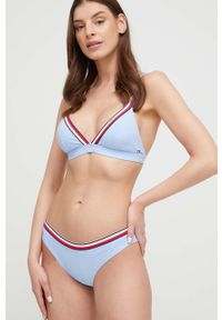 TOMMY HILFIGER - Tommy Hilfiger biustonosz kąpielowy kolor niebieski lekko usztywniona miseczka. Kolor: niebieski. Materiał: materiał #4