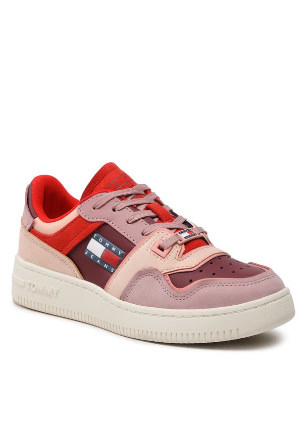 Sneakersy Tommy Jeans Low Nubuk EN0EN01968 VLP. Kolor: różowy. Materiał: nubuk, skóra