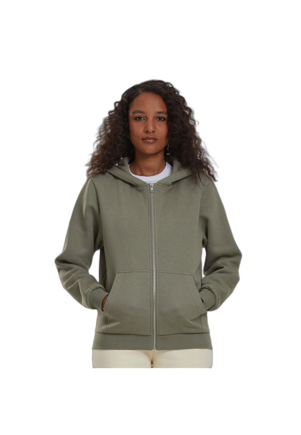 Damska bluza z kapturem zapinana na zamek Urban Classics. Typ kołnierza: kaptur. Kolor: zielony. Materiał: materiał