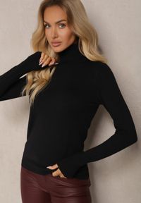 Renee - Czarny Golf z Wiskozą i Ściągaczem Izamia. Okazja: na co dzień. Typ kołnierza: golf. Kolor: czarny. Materiał: wiskoza. Styl: casual, elegancki #5