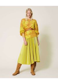 TwinSet - TWINSET - Ażurowy sweter w kwiatowy print. Kolor: żółty. Materiał: prążkowany. Wzór: ażurowy, kwiaty, nadruk #4