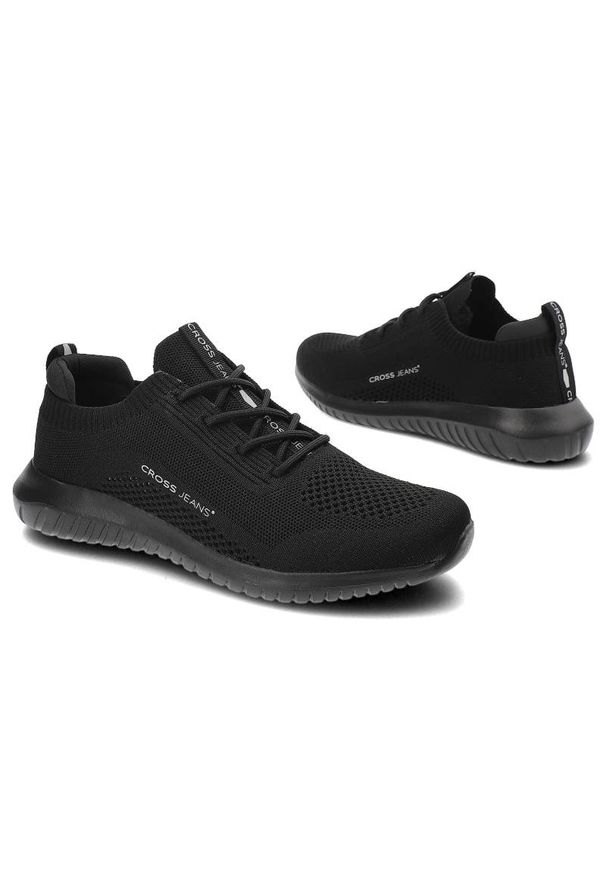 Czarne Sneakersy Cross Jeans Wygodne Buty Męskie. Okazja: na co dzień. Kolor: czarny. Materiał: materiał. Szerokość cholewki: normalna. Wzór: aplikacja