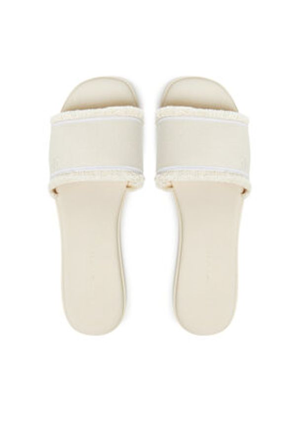 TOMMY HILFIGER - Tommy Hilfiger Klapki Fringe Canvas Flat Sandal FW0FW08908 Beżowy. Kolor: beżowy. Materiał: materiał