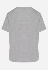 Born2be - Szary T-shirt z Wiskozą Ozdobiony Cyrkoniami Hirritia. Okazja: na co dzień. Kolor: szary. Materiał: wiskoza. Wzór: aplikacja. Styl: klasyczny, casual