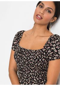 bonprix - Długa sukienka z mieszanki wiskozy. Typ kołnierza: dekolt w karo. Kolor: czarny. Materiał: wiskoza. Wzór: nadruk. Długość: maxi #3